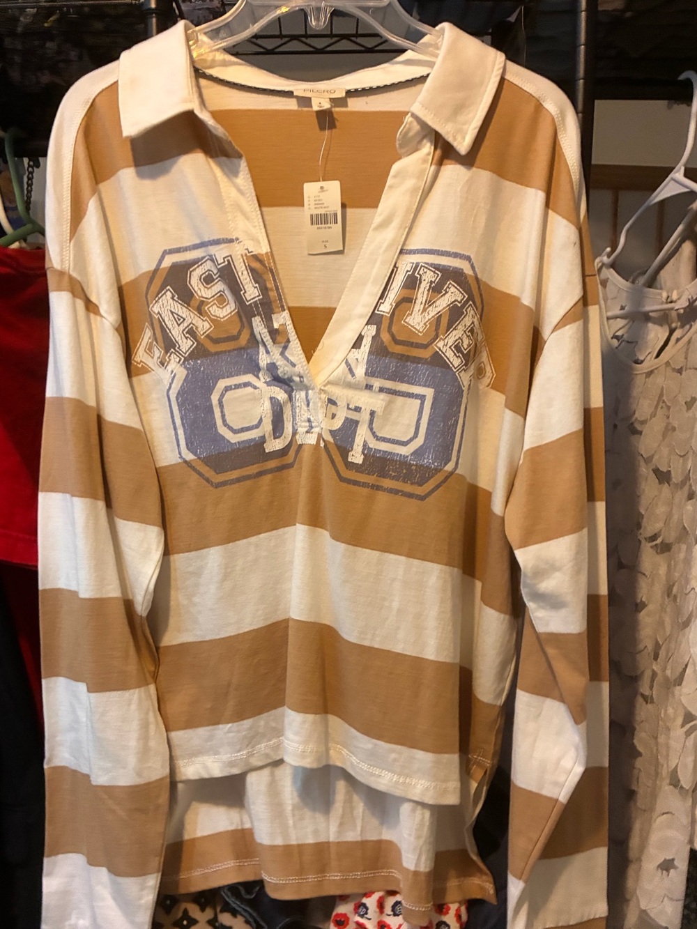 Anthropologie Striped Tan & White Polo Top “East River” NWT